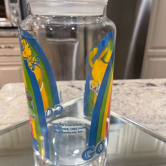 Vintage SNOOPY Woodstock Peanuts Rainbow Glass Lidded Collectible Container - Picture 2 of 5